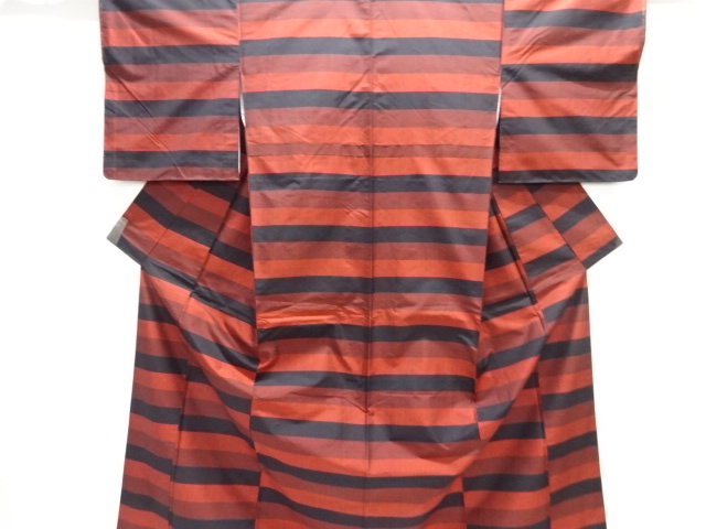 未使用品　横段織り出し米沢紬着物アンサンブル